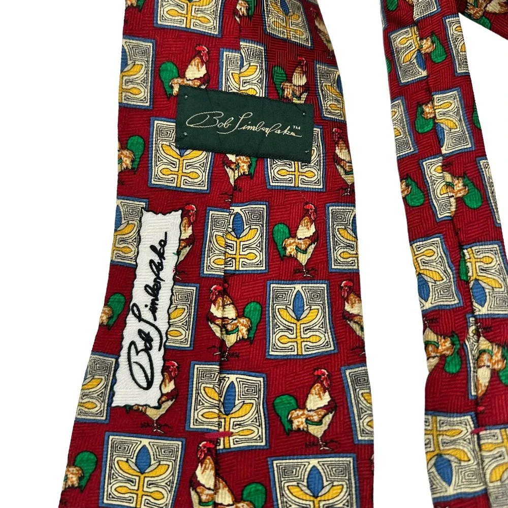 ROOSTER ADORNED ALL OVER PRINT RED MEN’S SILK TIE